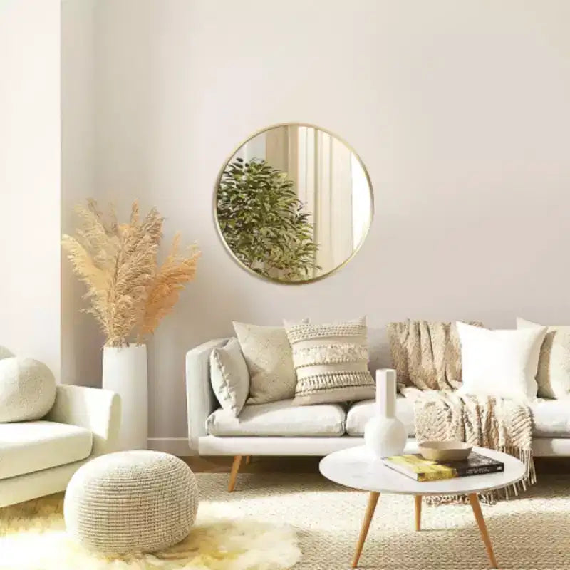 Miroir de salle de bain rond en métal doré de 40 cm, avec construction durable et finition élégante