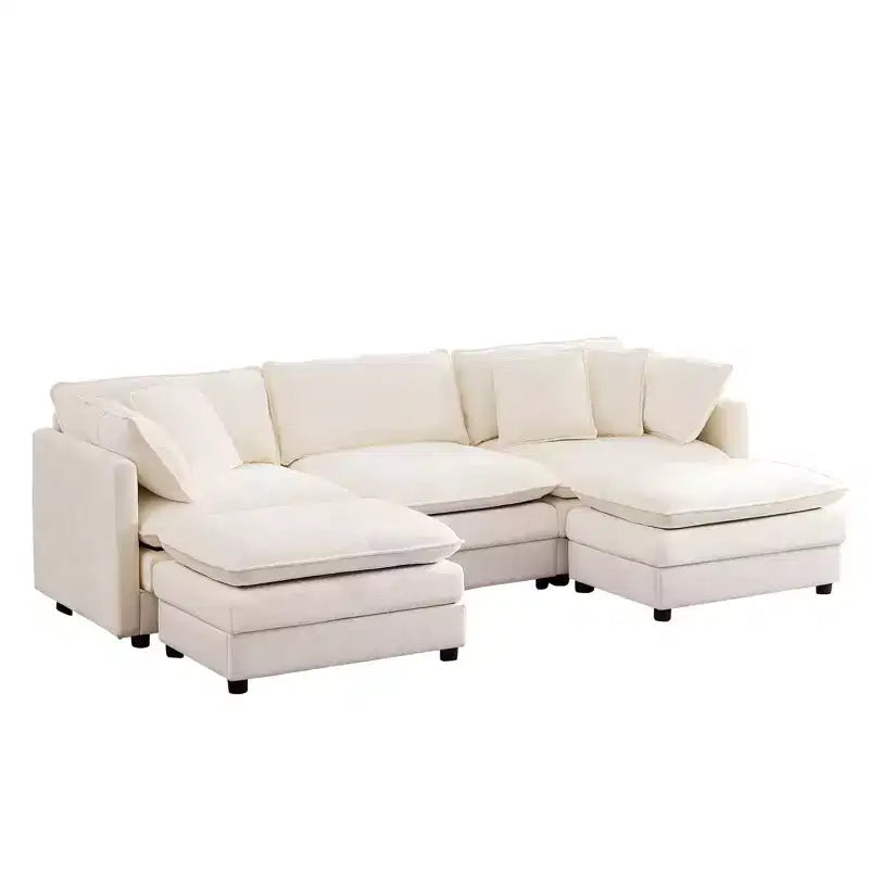 Canapé sectionnel modulaire en U de 256,5 cm, canapé nuage à 5 places avec 2 poufs, canapé-lit moderne en chenille avec assise profonde
