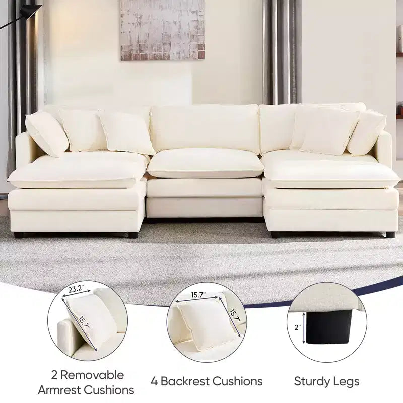 Canapé sectionnel modulaire en U de 256,5 cm, canapé nuage à 5 places avec 2 poufs, canapé-lit moderne en chenille avec assise profonde
