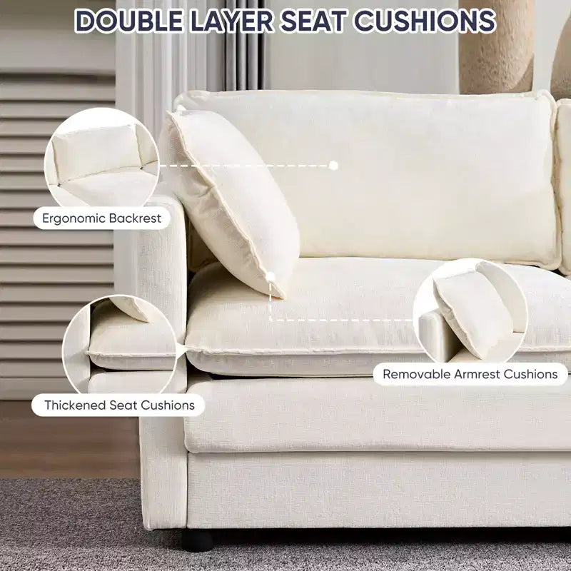 Canapé sectionnel modulaire en U de 256,5 cm, canapé nuage à 5 places avec 2 poufs, canapé-lit moderne en chenille avec assise profonde