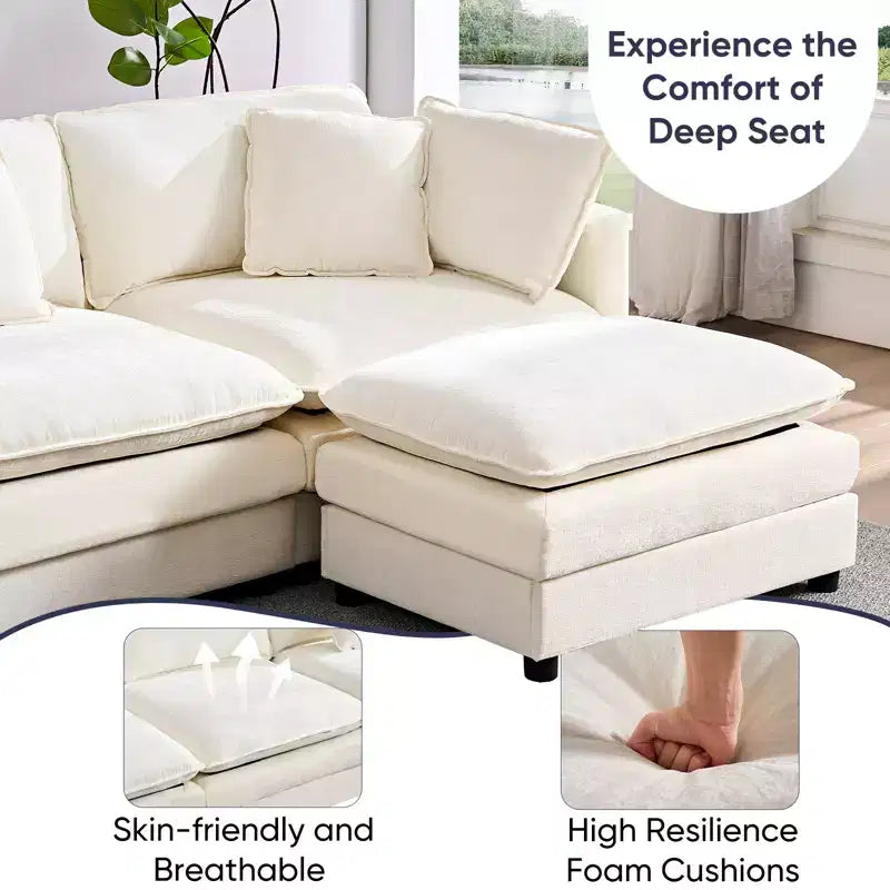 Canapé sectionnel modulaire en U de 256,5 cm, canapé nuage à 5 places avec 2 poufs, canapé-lit moderne en chenille avec assise profonde