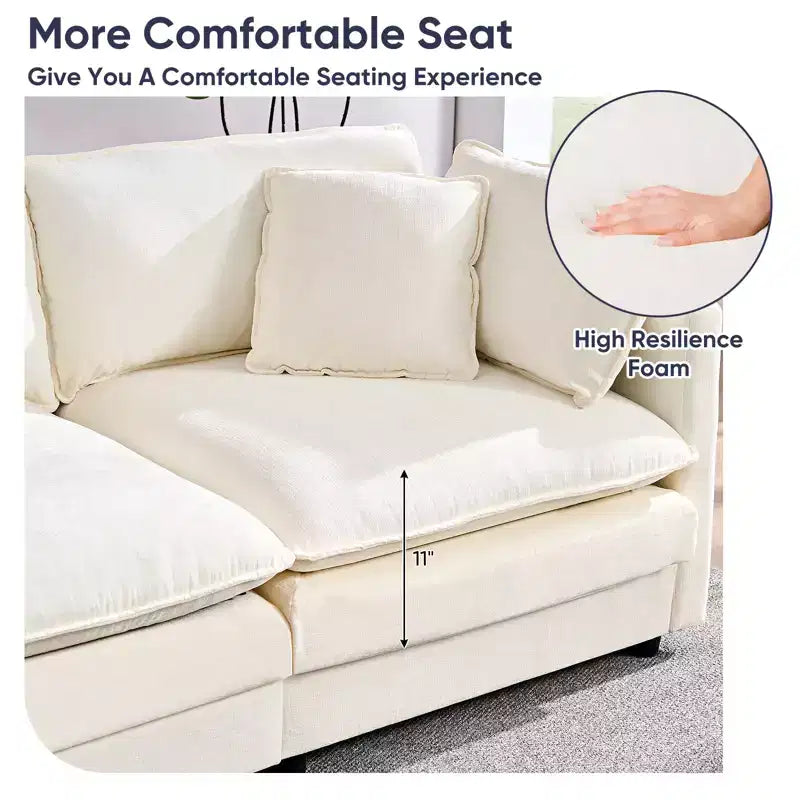 Canapé sectionnel modulaire en U de 256,5 cm, canapé nuage à 5 places avec 2 poufs, canapé-lit moderne en chenille avec assise profonde