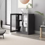 36x31x16 Buffet bahut en bois noir, organisateur de rangement avec étagères réglables et portes vitrées pour cuisine, chambre, salon/salle à manger