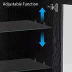 36x31x16 Buffet bahut en bois noir, organisateur de rangement avec étagères réglables et portes vitrées pour cuisine, chambre, salon/salle à manger