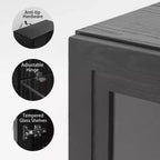 36x31x16 Buffet bahut en bois noir, organisateur de rangement avec étagères réglables et portes vitrées pour cuisine, chambre, salon/salle à manger