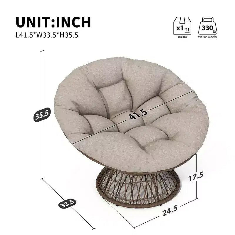 Fauteuil d'appoint moderne pivotant, fauteuil en osier ergonomique de 41,5 po avec coussin en tissu épais effet nuage, housse 3 protections, cadre en fer haute capacité