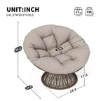 Fauteuil d'appoint moderne pivotant, fauteuil en osier ergonomique de 41,5 po avec coussin en tissu épais effet nuage, housse 3 protections, cadre en fer haute capacité