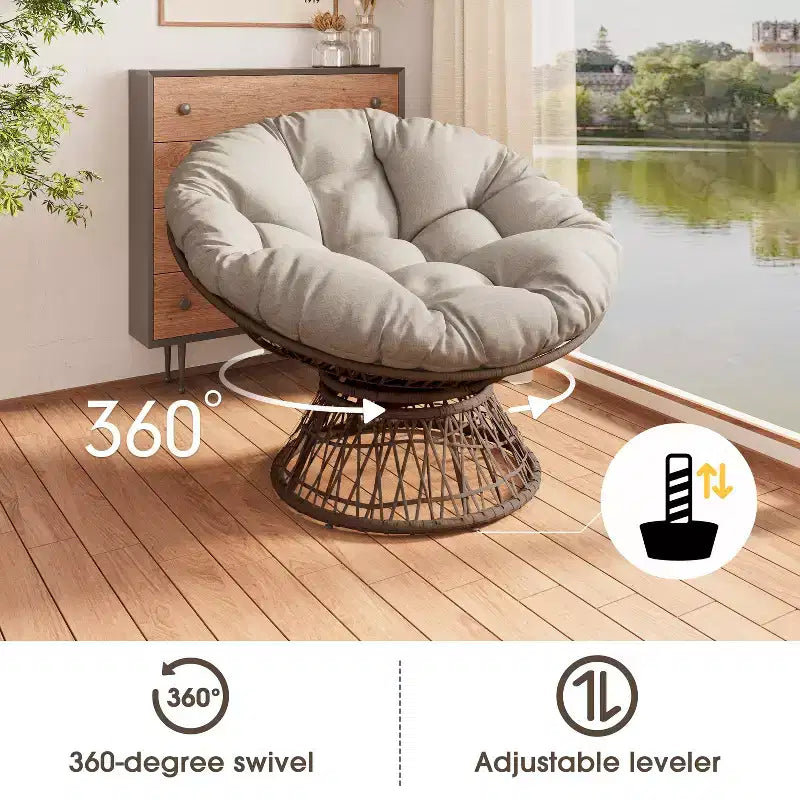 Fauteuil d'appoint moderne pivotant, fauteuil en osier ergonomique de 41,5 po avec coussin en tissu épais effet nuage, housse 3 protections, cadre en fer haute capacité