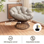 Fauteuil d'appoint moderne pivotant, fauteuil en osier ergonomique de 41,5 po avec coussin en tissu épais effet nuage, housse 3 protections, cadre en fer haute capacité