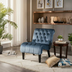 Okak Modern Armless Velvet Accent Chair, Upholstered Fabric Button Comfortable Chair with Wooden Legs