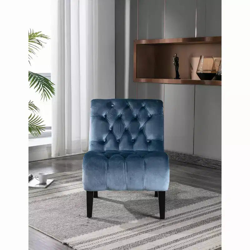 Chaise d'appoint moderne sans accoudoirs en velours, fauteuil confortable en tissu rembourré avec boutons et pieds en bois