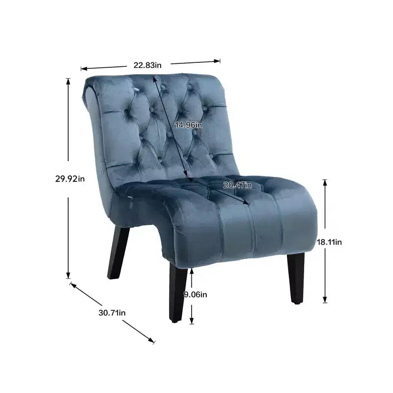 Chaise d'appoint moderne sans accoudoirs en velours, fauteuil confortable en tissu rembourré avec boutons et pieds en bois