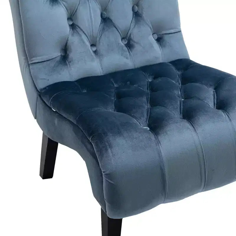 Chaise d'appoint moderne sans accoudoirs en velours, fauteuil confortable en tissu rembourré avec boutons et pieds en bois