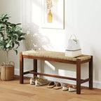 Banc en bois long de 40 po, intérieur, salle à manger, entrée, bout de lit, siège en jonc de mer naturel