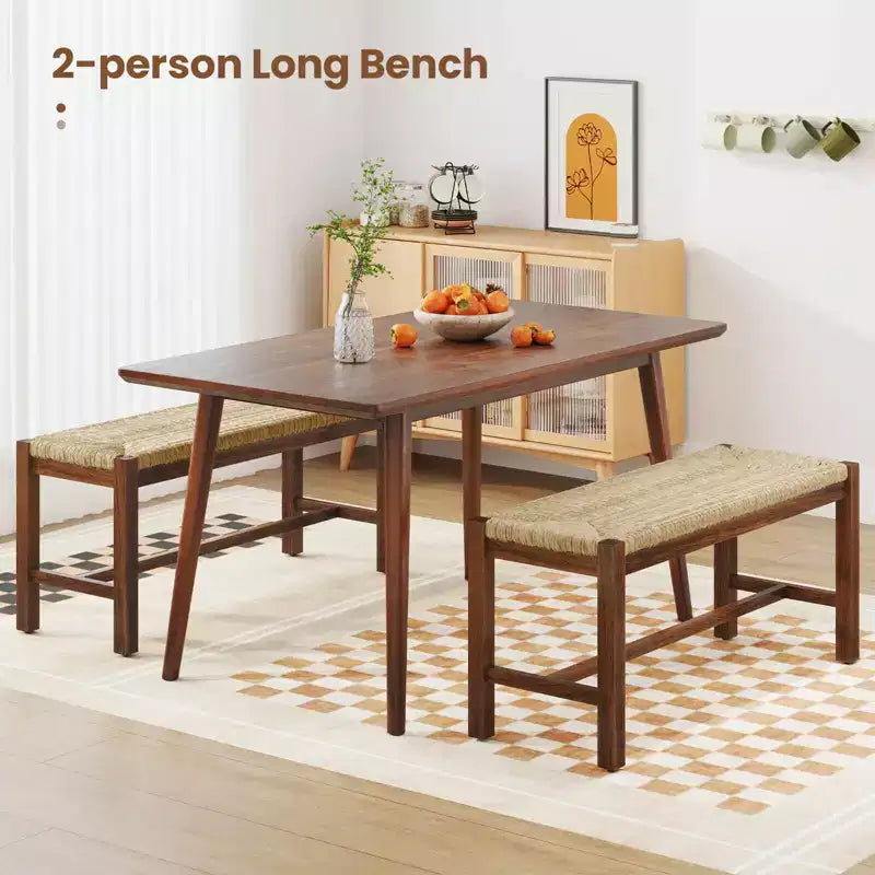 Banc en bois long de 40 po, intérieur, salle à manger, entrée, bout de lit, siège en jonc de mer naturel