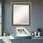 Miroir mural de salle de bain encadré en bois biseauté Cottage