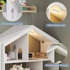 Étagère à Livres 2 Niveaux pour Enfants et Organiseur de Jouets avec Lumière à Détecteur de Mouvement, Meuble de Rangement en Bois pour Salles de Jeux, Salles de Classe et Chambres d'Enfants