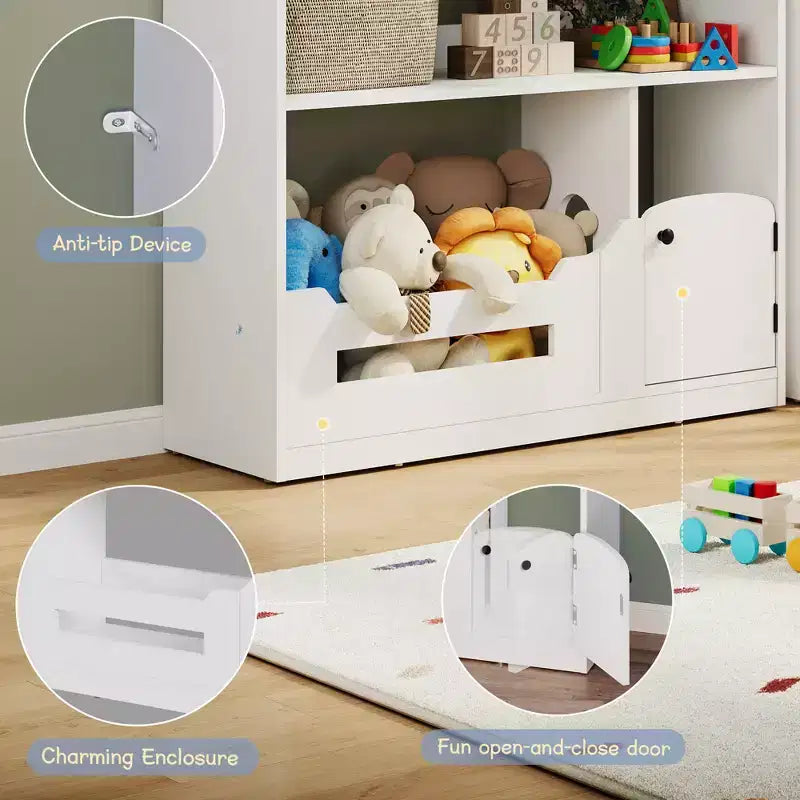 Étagère à Livres 2 Niveaux pour Enfants et Organiseur de Jouets avec Lumière à Détecteur de Mouvement, Meuble de Rangement en Bois pour Salles de Jeux, Salles de Classe et Chambres d'Enfants
