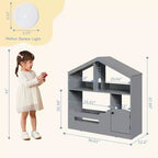 Étagère à Livres 2 Niveaux pour Enfants et Organiseur de Jouets avec Lumière à Détecteur de Mouvement, Meuble de Rangement en Bois pour Salles de Jeux, Salles de Classe et Chambres d'Enfants