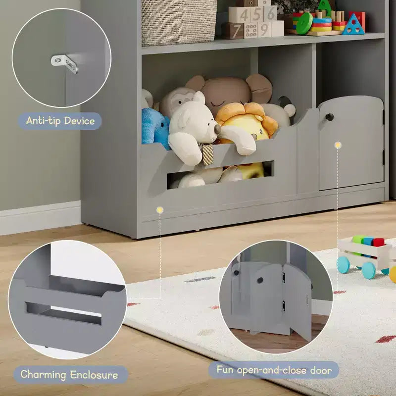 Étagère à Livres 2 Niveaux pour Enfants et Organiseur de Jouets avec Lumière à Détecteur de Mouvement, Meuble de Rangement en Bois pour Salles de Jeux, Salles de Classe et Chambres d'Enfants