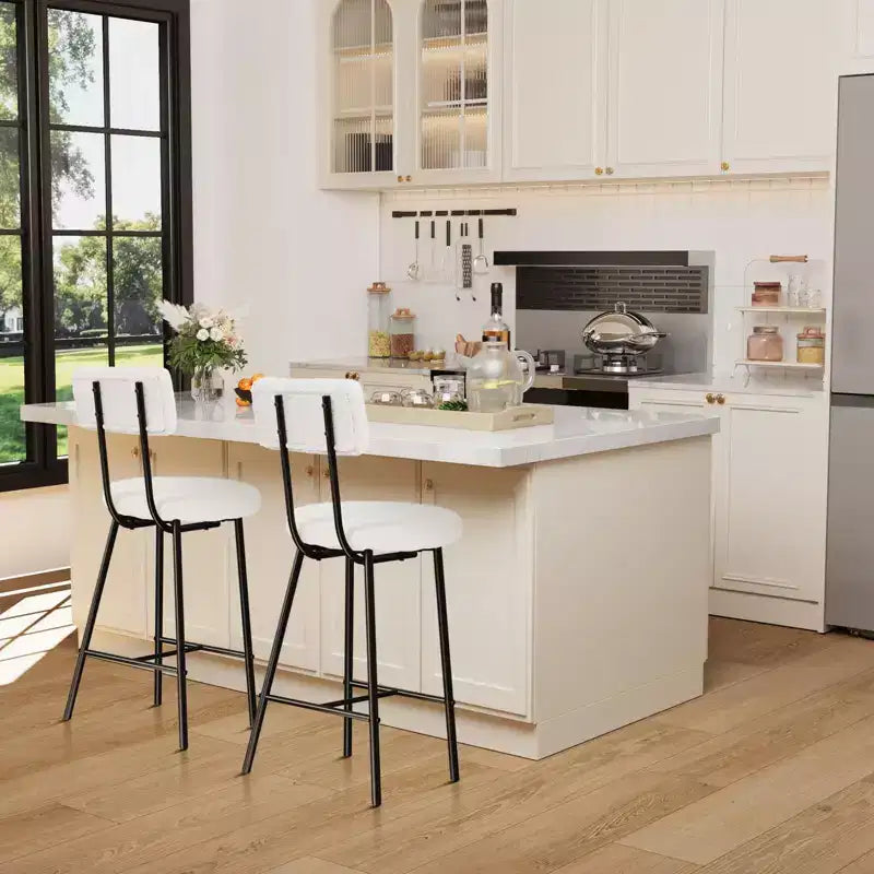 Bar Stool Chairs Set of 4, Modern Upholstered Counter Height Barstools with Round Seat, Armless Bar Chair with Back, Footrest and Metal Legs