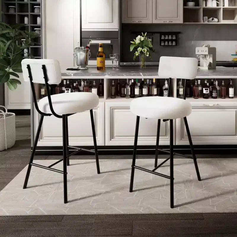 Tabourets de bar, tabourets de comptoir modernes rembourrés avec assise ronde, chaise de bar sans accoudoirs avec dossier, repose-pieds et pieds en métal