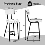 Tabourets de bar, tabourets de comptoir modernes rembourrés avec assise ronde, chaise de bar sans accoudoirs avec dossier, repose-pieds et pieds en métal