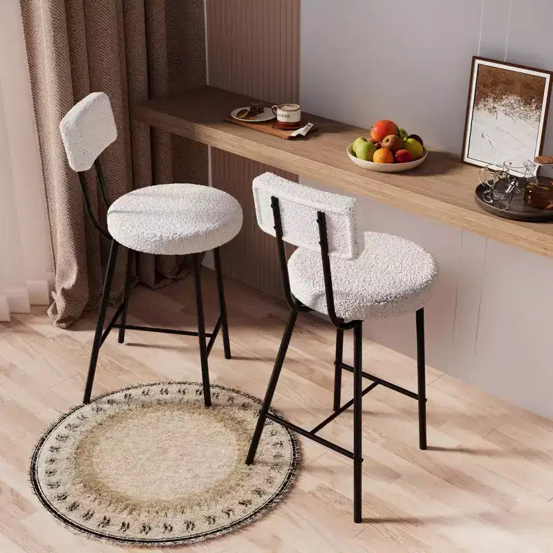 Tabourets de bar, tabourets de comptoir modernes rembourrés avec assise ronde, chaise de bar sans accoudoirs avec dossier, repose-pieds et pieds en métal