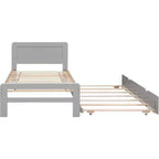Cadre de lit plateforme double moderne avec lit gigogne, lit superposé double sur lit double, balustrade et échelle, lattes en bois, sans sommier, gris