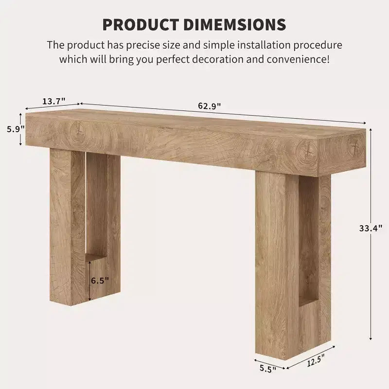 Console rustique de 63 po pour ferme en bois coupé avec étagère ouverte (pour salon/entrée/couloir)