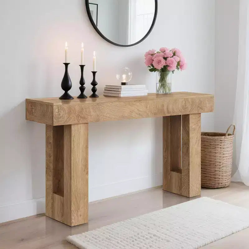 Console rustique de 63 po pour ferme en bois coupé avec étagère ouverte (pour salon/entrée/couloir)