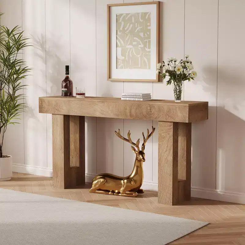 Console rustique de 63 po pour ferme en bois coupé avec étagère ouverte (pour salon/entrée/couloir)