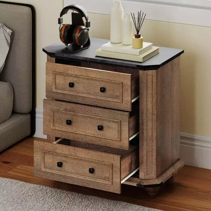 Table de chevet à 3 tiroirs Petite commode pour chambre Marron rustique