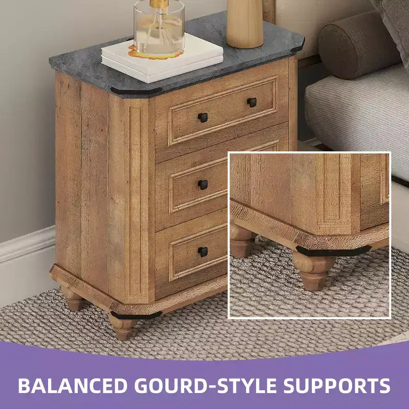 Table de chevet à 3 tiroirs Petite commode pour chambre Marron rustique