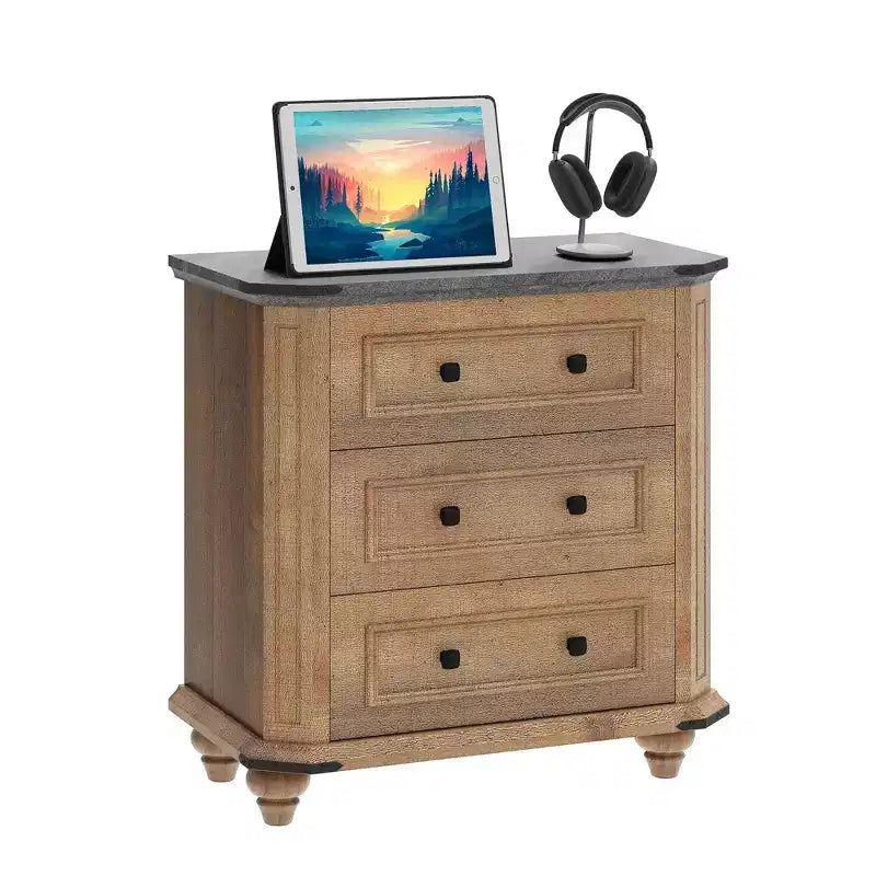 Table de chevet à 3 tiroirs Petite commode pour chambre Marron rustique
