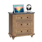 Table de chevet à 3 tiroirs Petite commode pour chambre Marron rustique