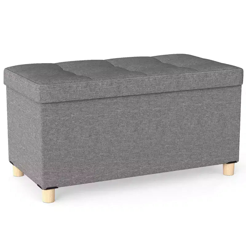 Costway 1/2 PCS 30 Storage Ottoman Bench with Tray Rubber Wood Legs for Small Space Entryway Gray/Beige