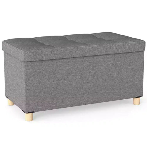 Costway 1/2 PCS 30 Storage Ottoman Bench with Tray Rubber Wood Legs for Small Space Entryway Gray/Beige
