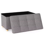 Banc de rangement ottoman de 76 cm avec plateau et pieds en bois d'hévéa pour petite entrée, gris/beige