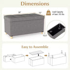 Banc de rangement ottoman de 76 cm avec plateau et pieds en bois d'hévéa pour petite entrée, gris/beige