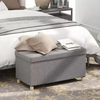 Banc de rangement ottoman de 76 cm avec plateau et pieds en bois d'hévéa pour petite entrée, gris/beige