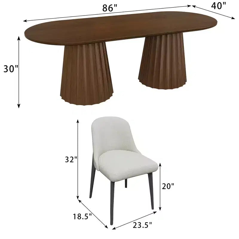 Table à manger ovale double socle noire de 86 pouces avec 8 chaises de salle à manger pour salle à manger/salon