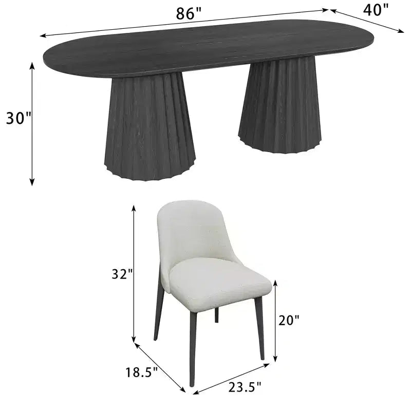 Table à manger ovale double socle noire de 86 pouces avec 8 chaises de salle à manger pour salle à manger/salon