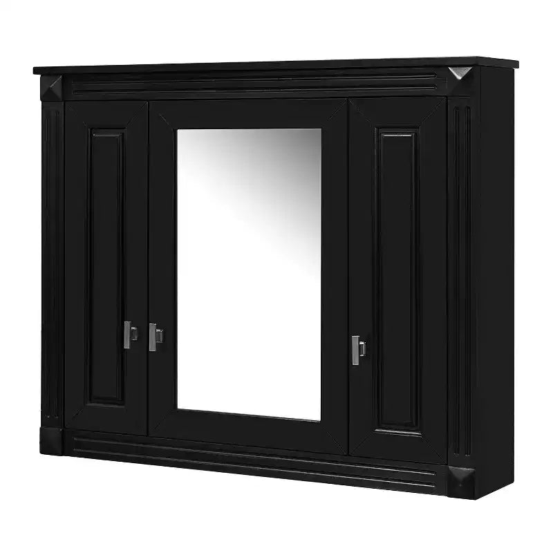 Armoire à pharmacie rectangulaire en MDF, 35 po larg. x 28 po haut., avec miroir, charnières à fermeture douce, 8 étagères, noire