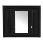 Armoire à pharmacie rectangulaire en MDF, 35 po larg. x 28 po haut., avec miroir, charnières à fermeture douce, 8 étagères, noire