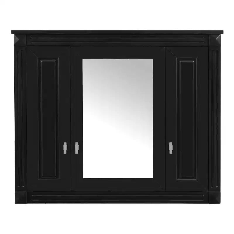 Armoire à pharmacie rectangulaire en MDF, 35 po larg. x 28 po haut., avec miroir, charnières à fermeture douce, 8 étagères, noire