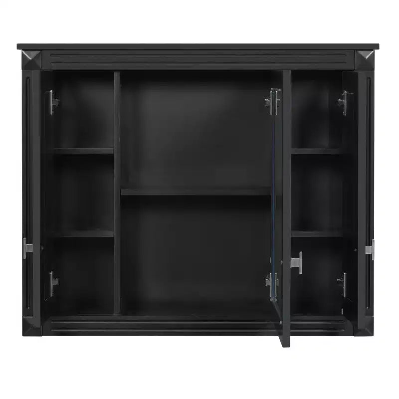 Armoire à pharmacie rectangulaire en MDF, 35 po larg. x 28 po haut., avec miroir, charnières à fermeture douce, 8 étagères, noire