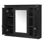 Armoire à pharmacie rectangulaire en MDF, 35 po larg. x 28 po haut., avec miroir, charnières à fermeture douce, 8 étagères, noire