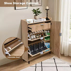 Meuble à chaussures cannelé avec 2 tiroirs basculants, 1 tiroir, 1 placard latéral, étagères réglables pour entrée et salon
