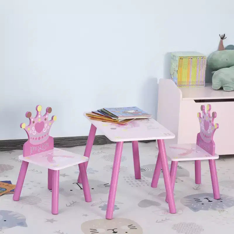 Table et chaise pour enfants, bureau pour tout-petits avec table en MDF et bois de pin, conception de bords arrondis sûrs - Rose